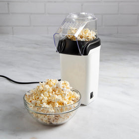 Movie-night setup with Tasty hot air popcorn popper.