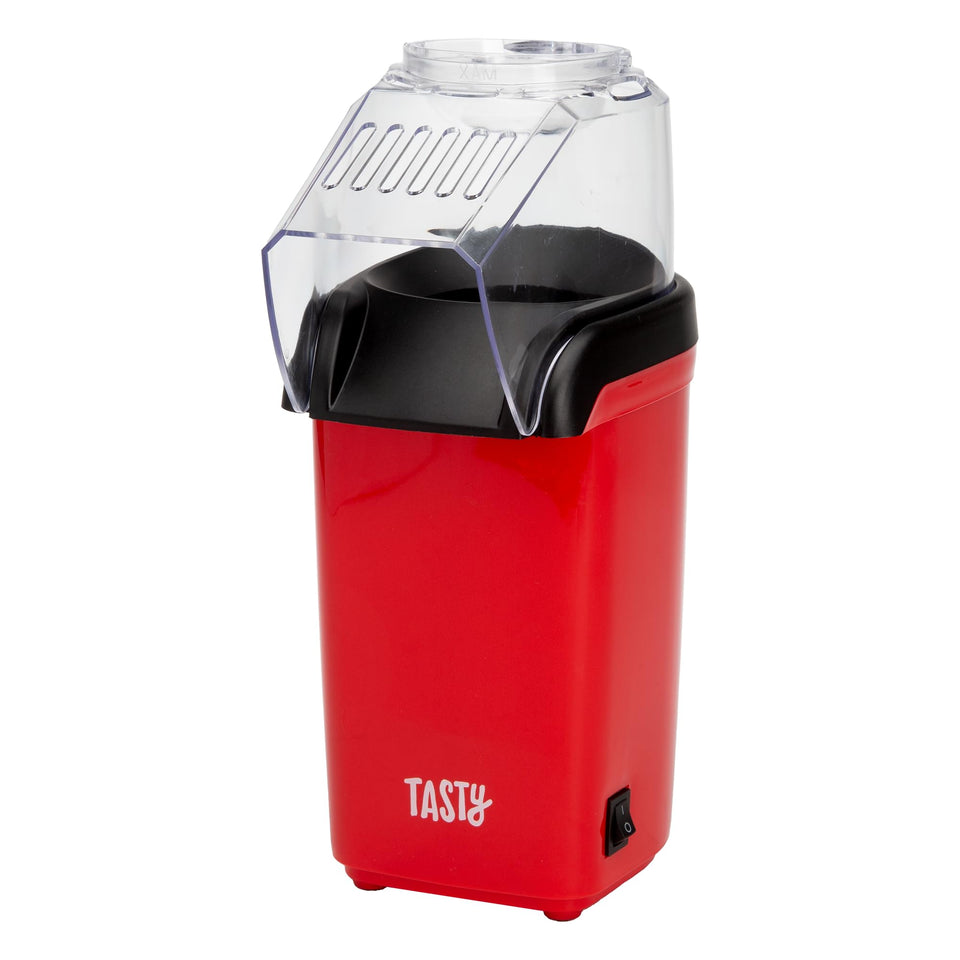 Tasty hot air popcorn popper red front view for quick, oil-free snacking.
