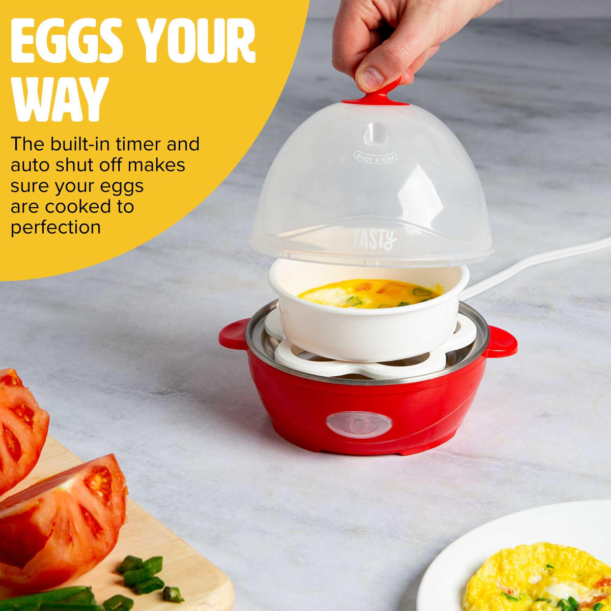 Tasty Mini Egg Cooker preparing hard or soft boiled eggs with consistent results.