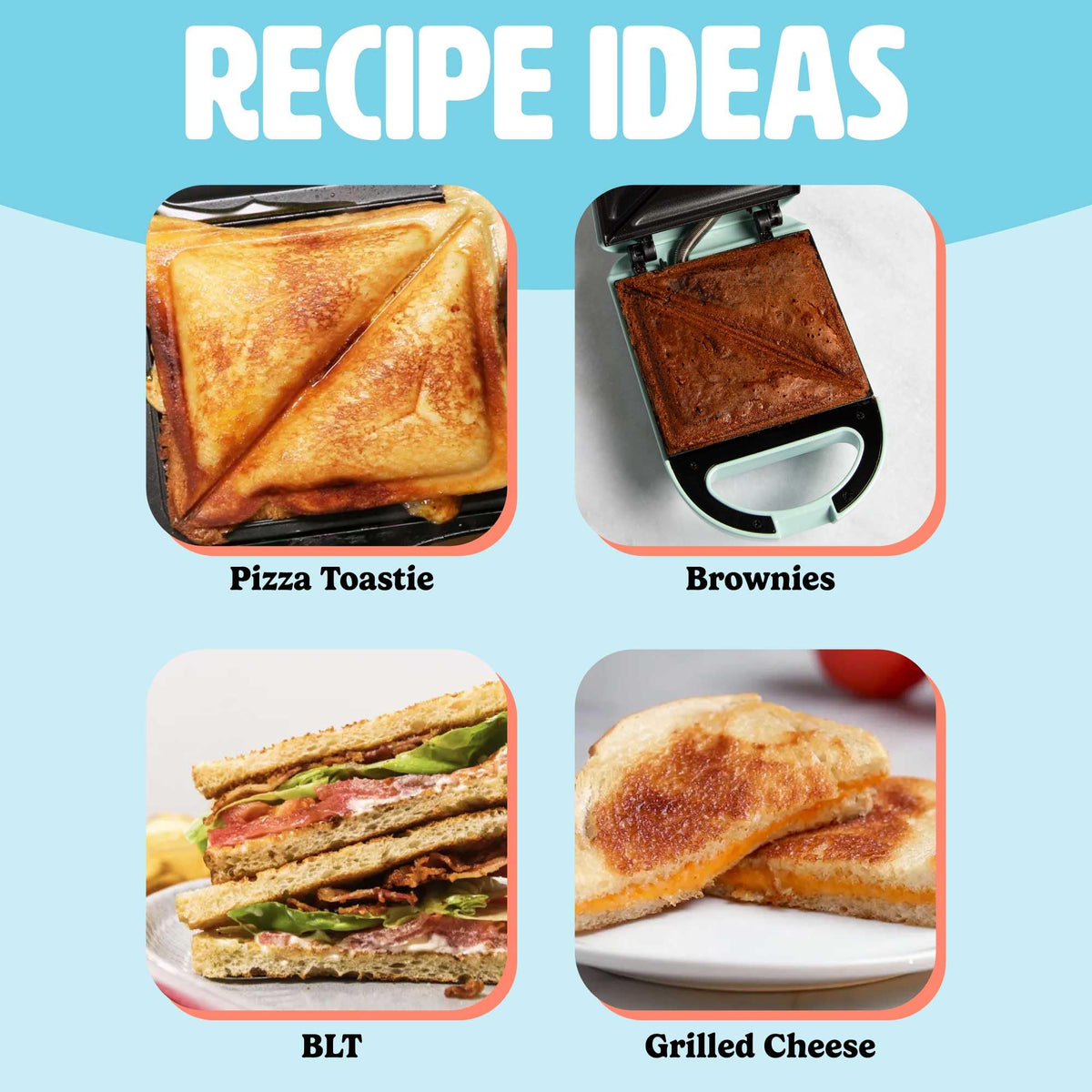 Tasty Mini Sandwich Maker 600W power delivers quick results.