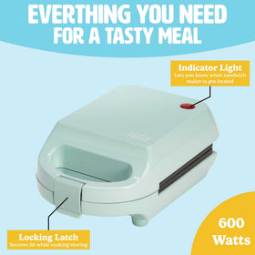 Tasty Mini Sandwich Maker nonstick plate eases cleanup.