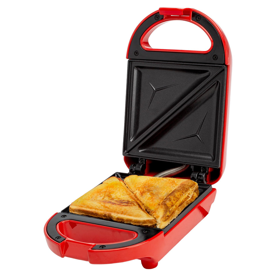 Tasty Mini Sandwich Maker in closed top view, ideal for quick, evenly heated snacks.