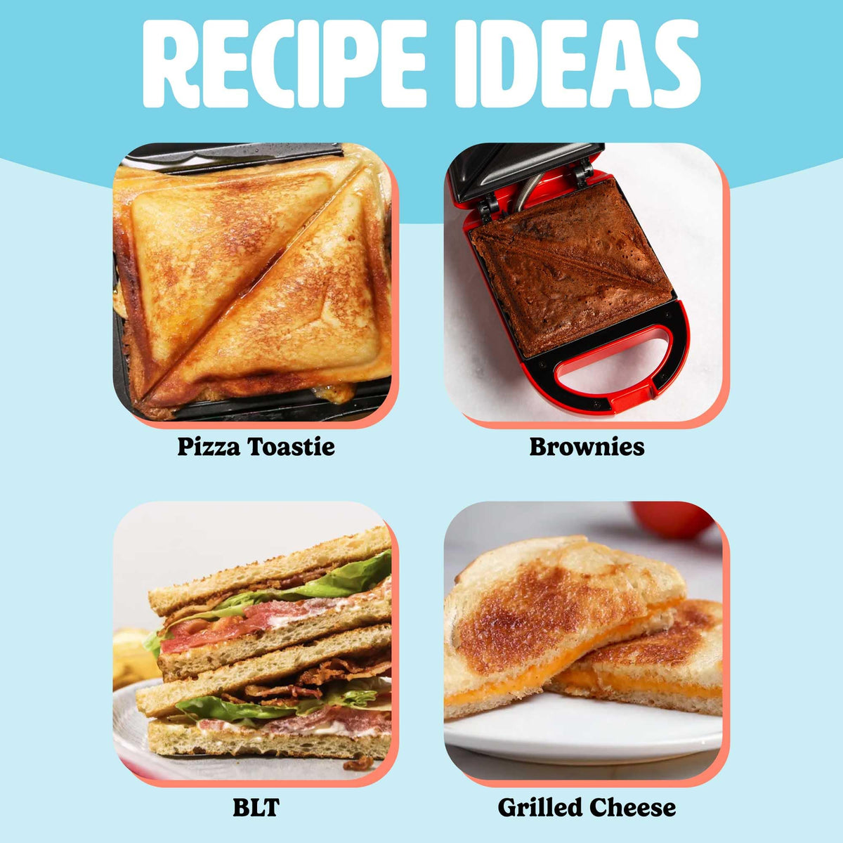 Tasty Mini Sandwich Maker compact design on a shelf, saving counter space.