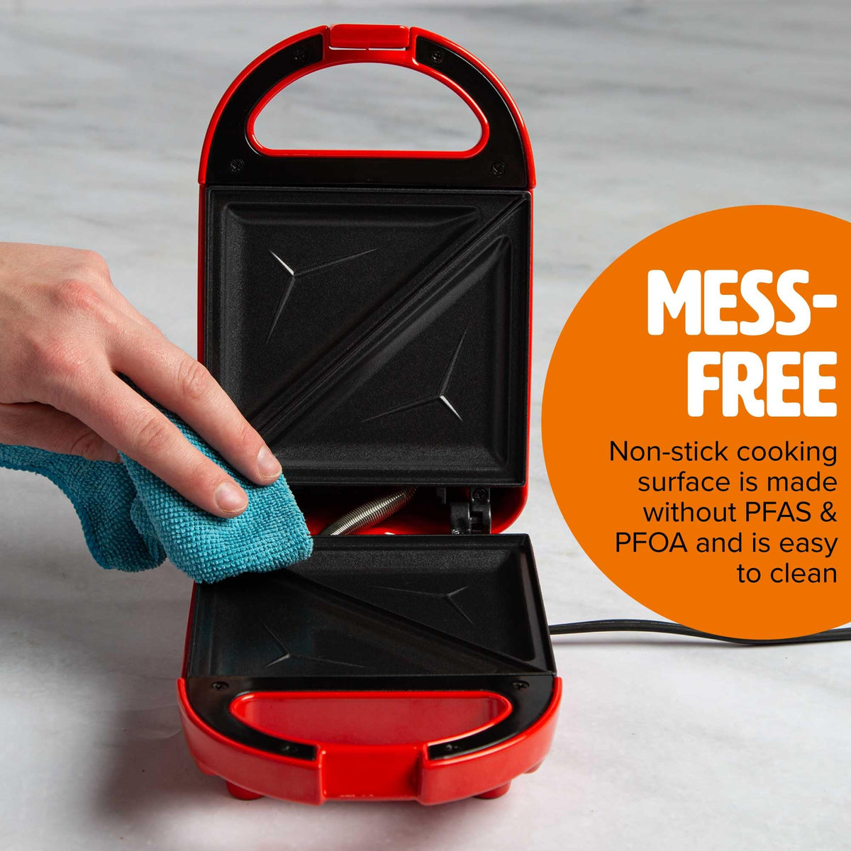 Tasty Mini Sandwich Maker on kitchen counter with ingredients, ready for a quick breakfast.