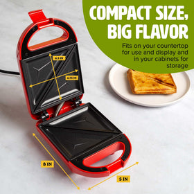 Tasty Mini Sandwich Maker open with sandwich, showcasing crisp edges and melty cheese.