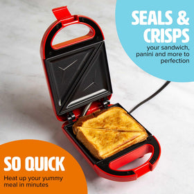Tasty Mini Sandwich Maker sealing action shows panini browning evenly, perfect for fast meals.