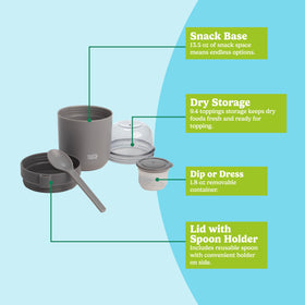 Tasty snack cups leak-proof base prevents spills during transport.