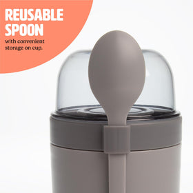 Tasty snack cups include a built-in spoon holder for quick serving.