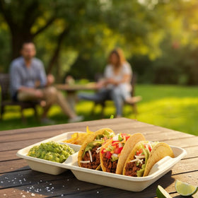 Tasty Taco 25-pack plates provide ample servings for large parties
