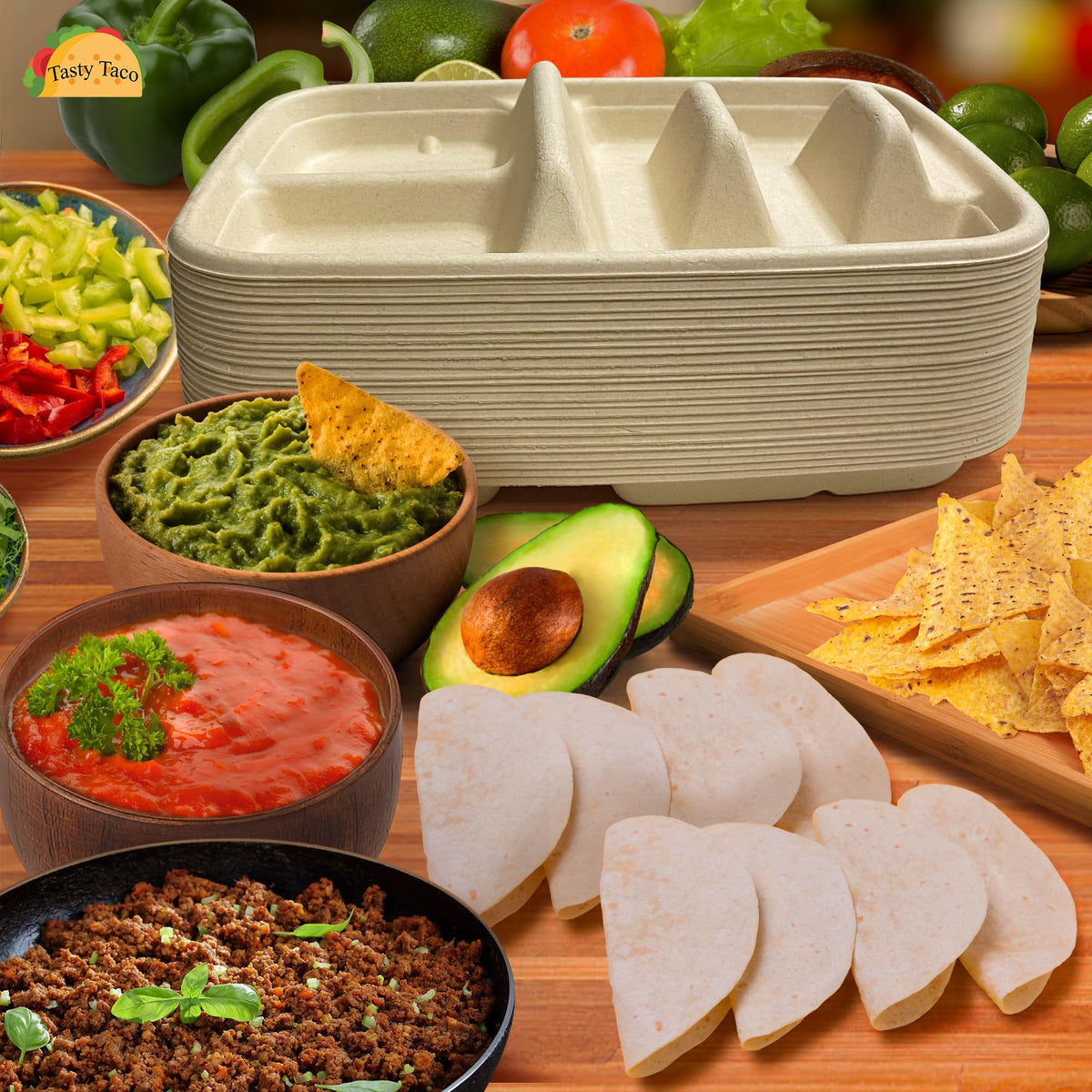 Tasty Taco plates work with soft or hard shells up to 6 inches