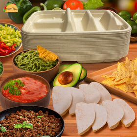 Beige divided Tasty Taco plates showing sturdy design for easy cleanup.