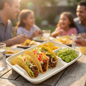 Tasty Taco microwave-safe plates allow light reheating during events