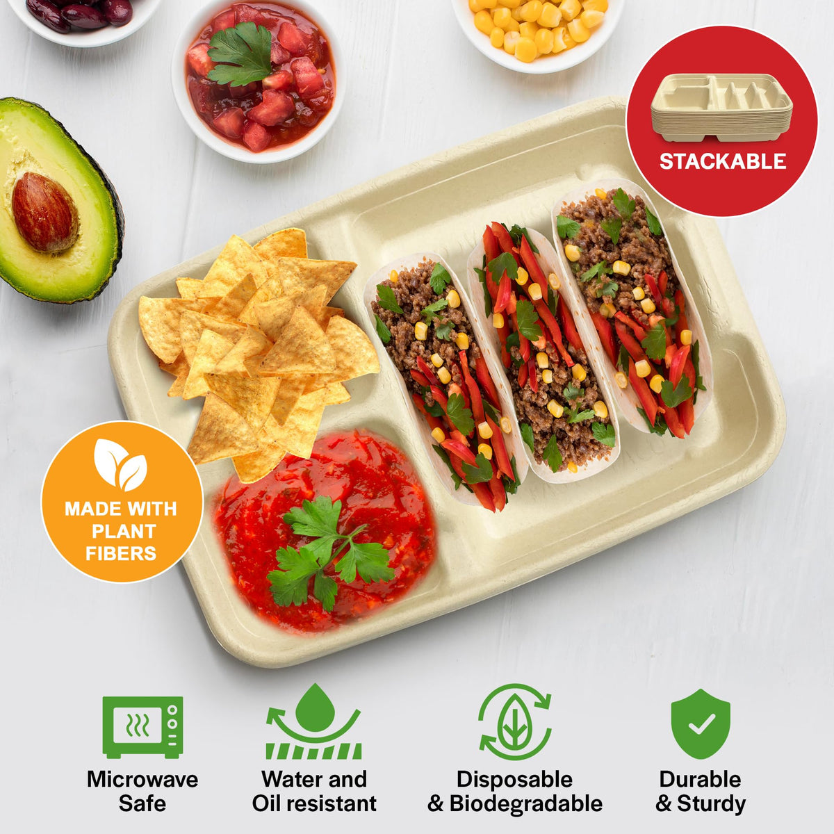 Tasty Taco plate compatible with both soft and hard taco shells for versatility