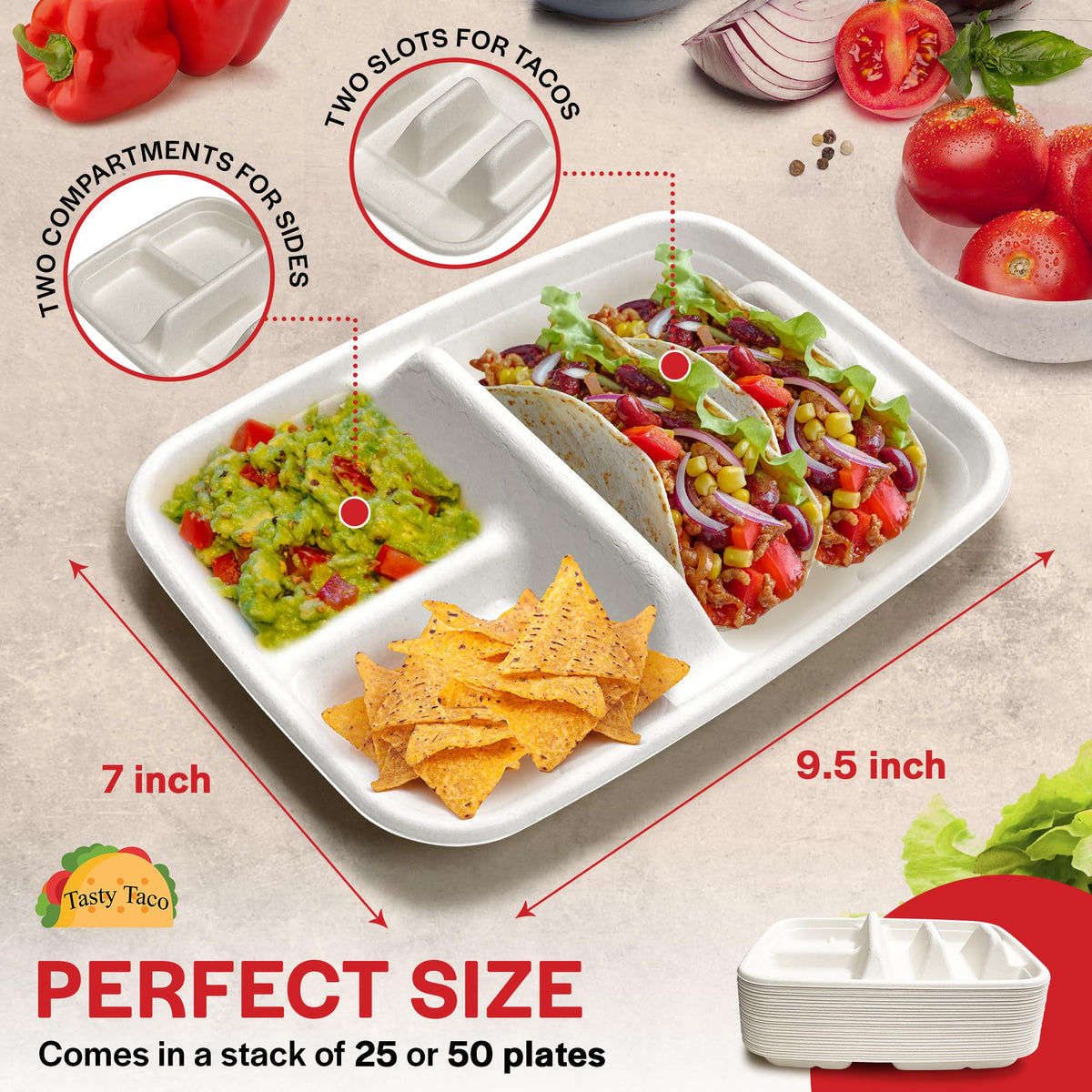 Tasty Taco white 25-pack packaging for party prep