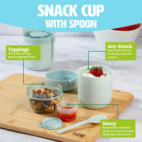 Tasty travel cups showing divided compartments for organized toppings.