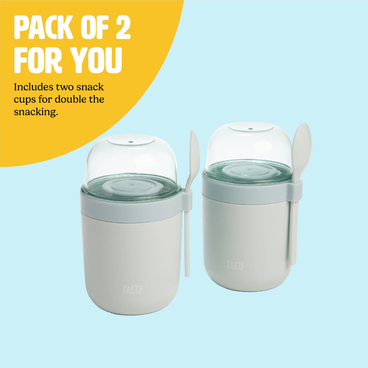 Tasty snack cups featuring dual-threaded lid for secure sealing.