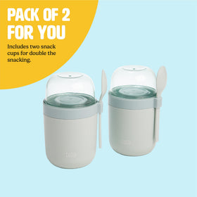 Tasty snack cups featuring dual-threaded lid for secure sealing.