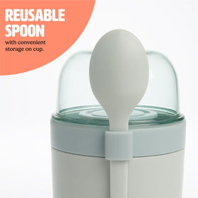 Tasty snack cups with integrated spoon holder for easy use.