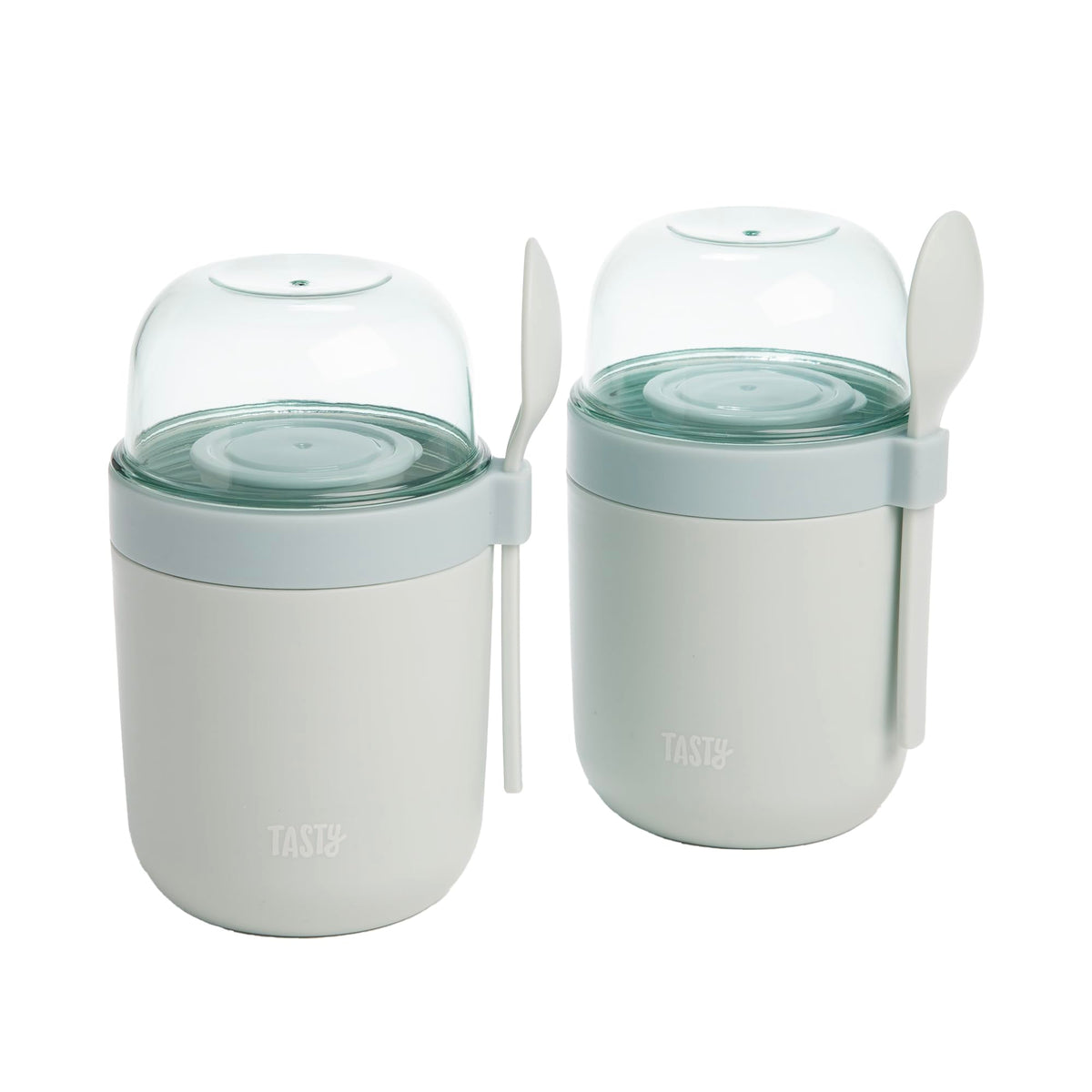Tasty Travel Snack Cups with Spoons for portable snacking, BPA-free design.