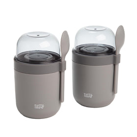 Tasty travel snack cups with spoons for organized on-the-go snacking.
