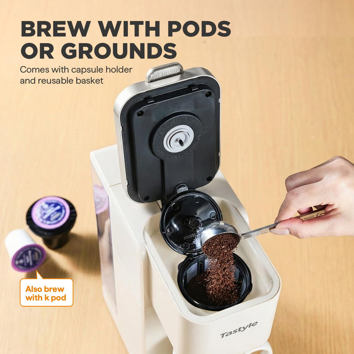 Tastyle 40oz removable water reservoir shown for easy refilling during busy mornings