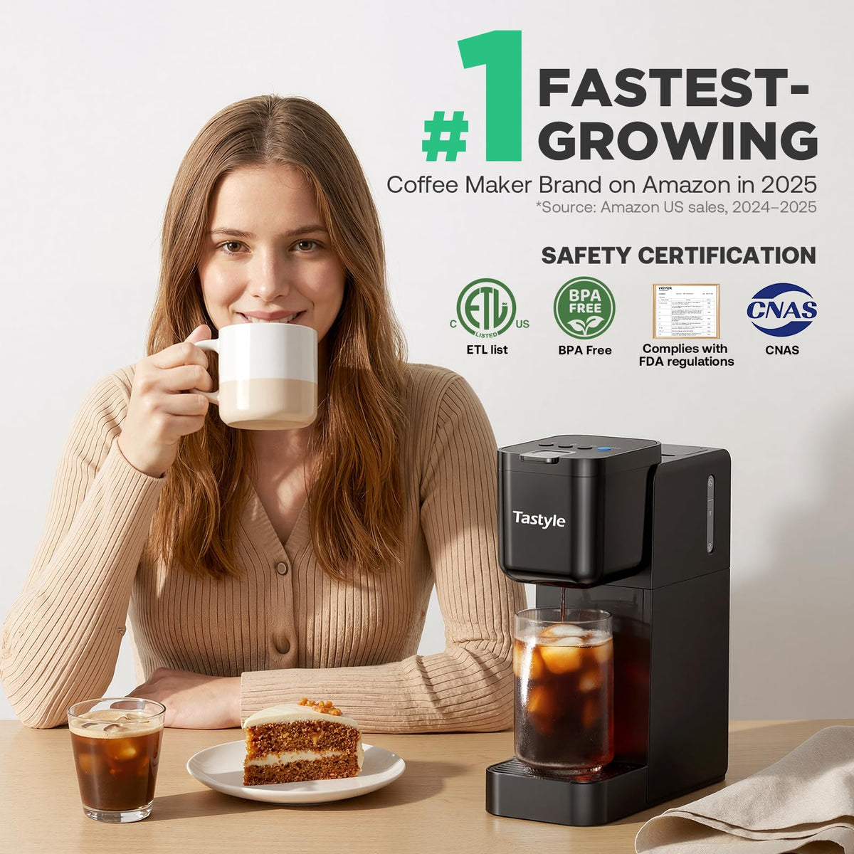 Tastyle brew-over-ice mode preserves flavor while cooling.