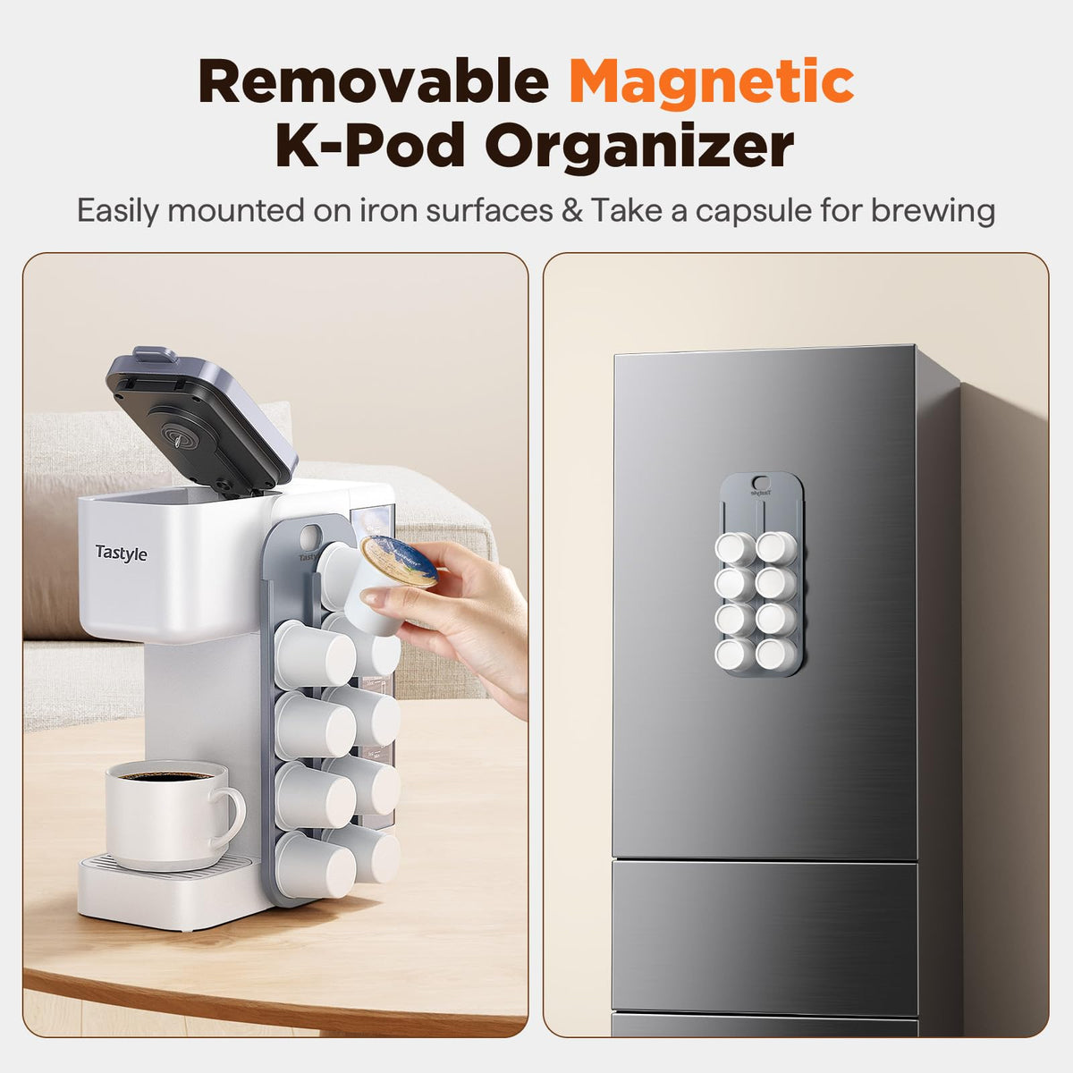 Tastyle six cup-size brewing options for flexible schedules.