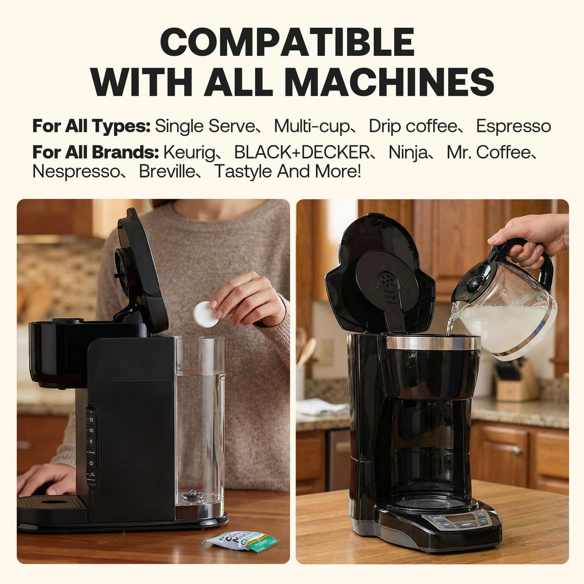Tastyle compatibility with Keurig, Nespresso, Ninja, and more for versatile cleaning
