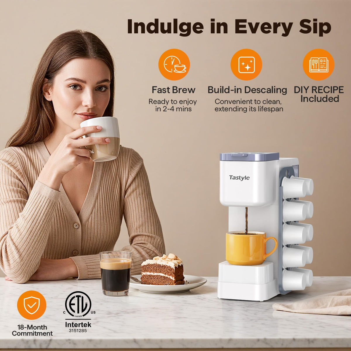Tastyle travel-mug ready coffee maker handles up to 7.3 inches.