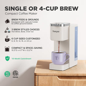Tastyle coffee maker hot and iced brew option demonstrated for versatile daily coffee