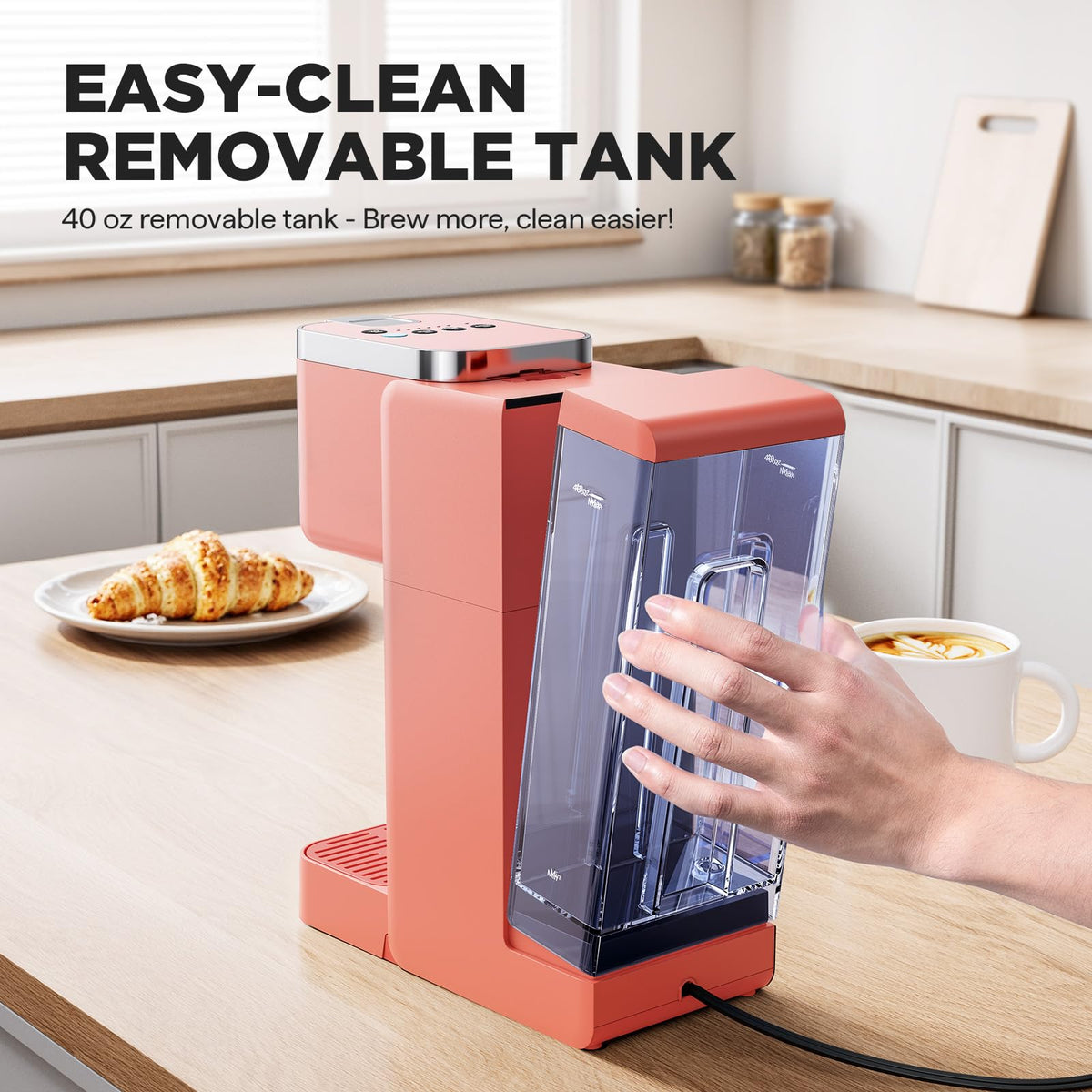 Tastyle removable drip tray for easier cleaning and splash reduction.