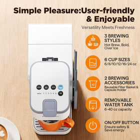 Tastyle 40oz removable water tank for multiple cups before refilling.