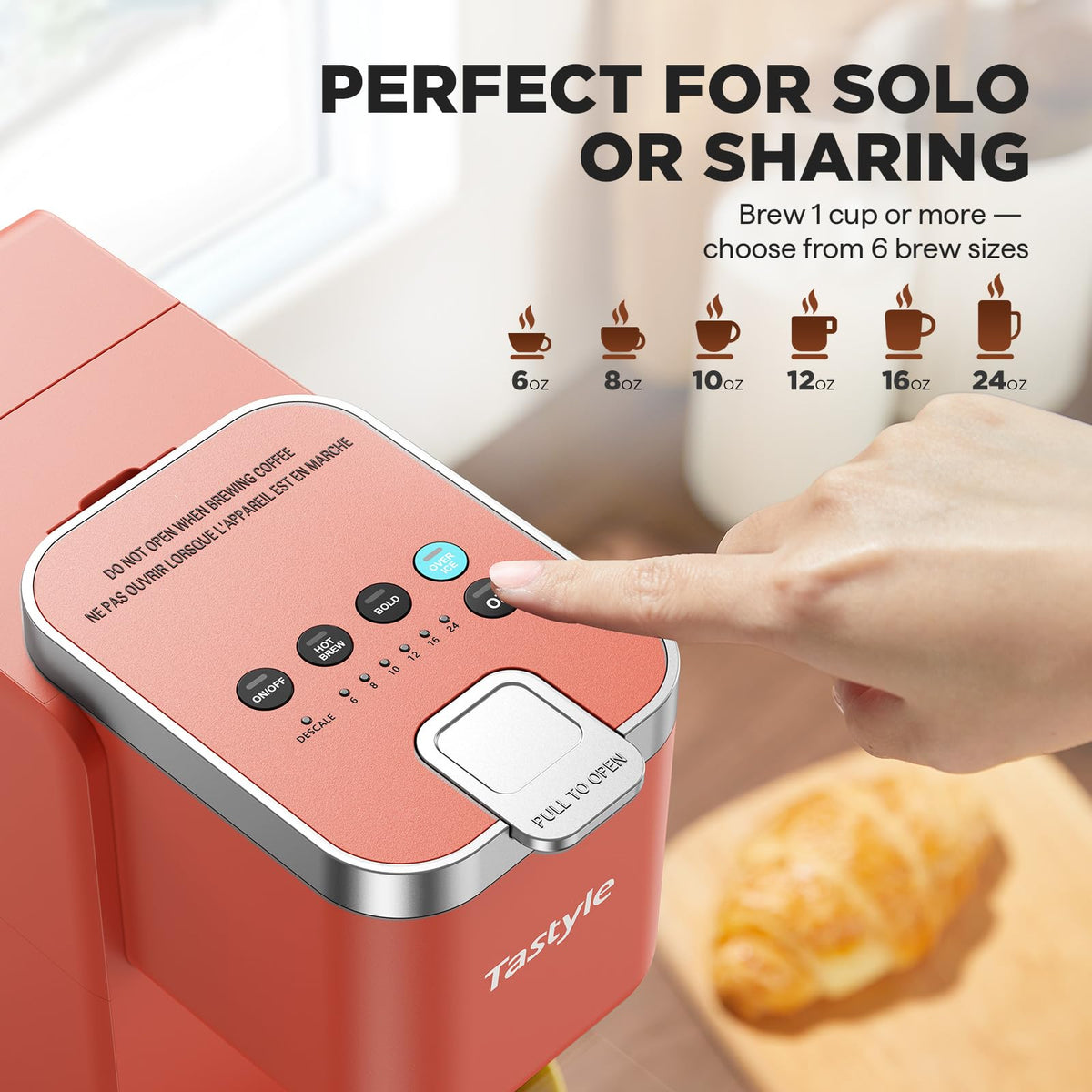 Tastyle coffee maker fits travel mugs up to 7.3 inches tall.