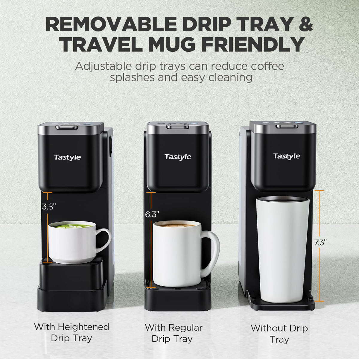 Tastyle coffee maker travel mug-friendly design fits up to 7.3 inch mugs