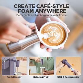 Tastyle detachable milk frother ready to froth for creamy drinks