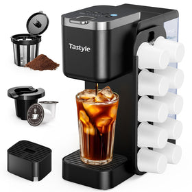 Tastyle coffee maker with magnetic K-Pod organizer on the side for quick pod access.