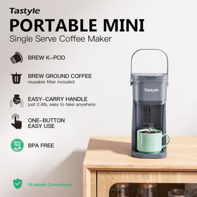 Tastyle K-Pod holder and ground-filter provide flexible brewing options.
