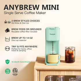Tastyle Mini coffee maker iced brew visual highlights quick cold coffee option.