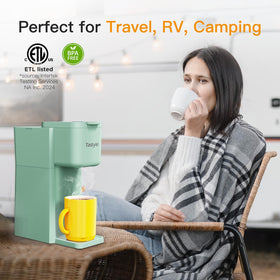 Tastyle Mini water-tank usage visual; brew on demand for fresh flavor.