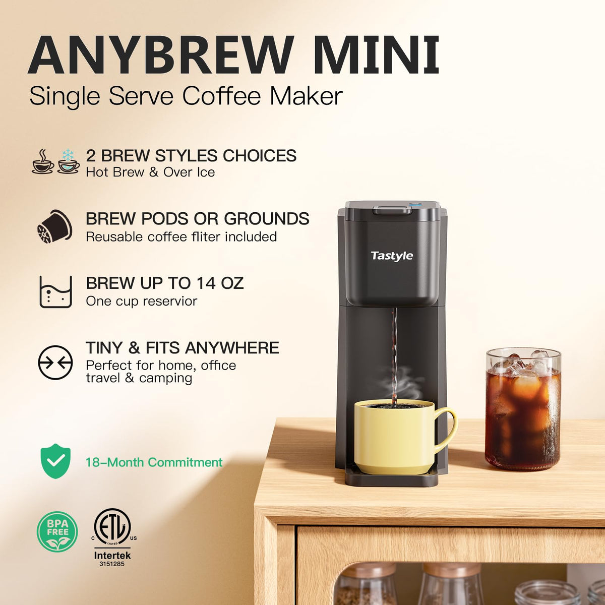 Tastyle Mini supports both ground and pod coffee for flexibility
