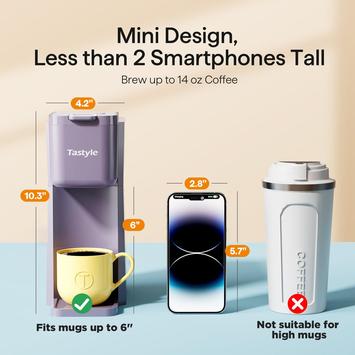 Tastyle Mini Coffee Maker dose indicators for 6 to 14 oz servings