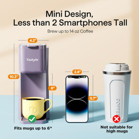 Tastyle Mini Coffee Maker dose indicators for 6 to 14 oz servings