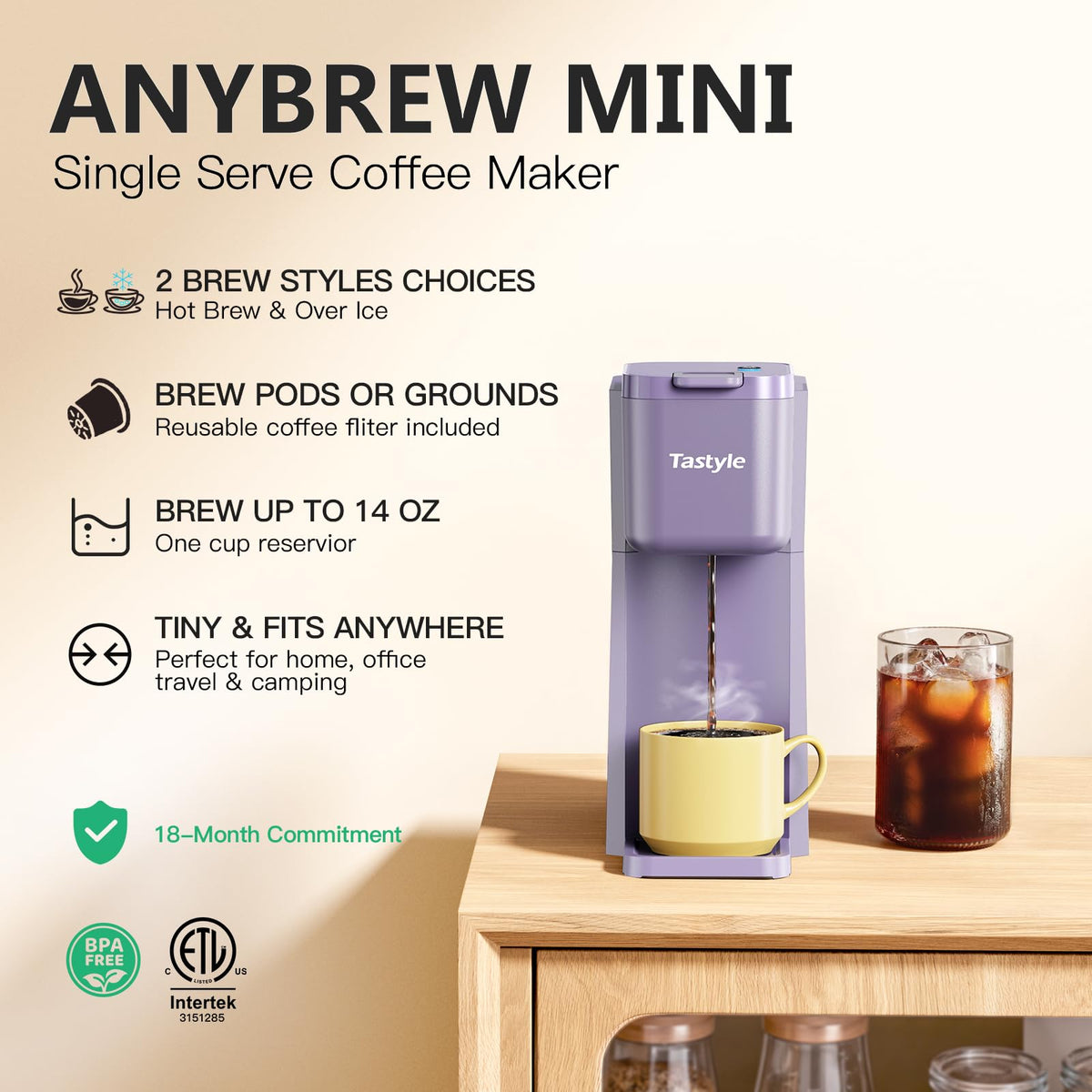Tastyle Mini Coffee Maker close-up highlighting slim silhouette for small spaces