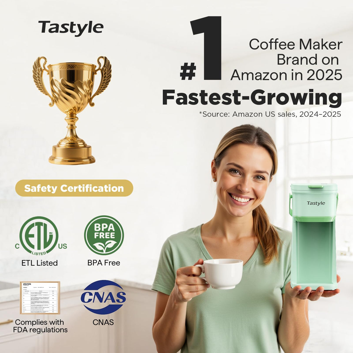 Tastyle Oasis demonstrates grounds brew option for customizable flavor and aroma.