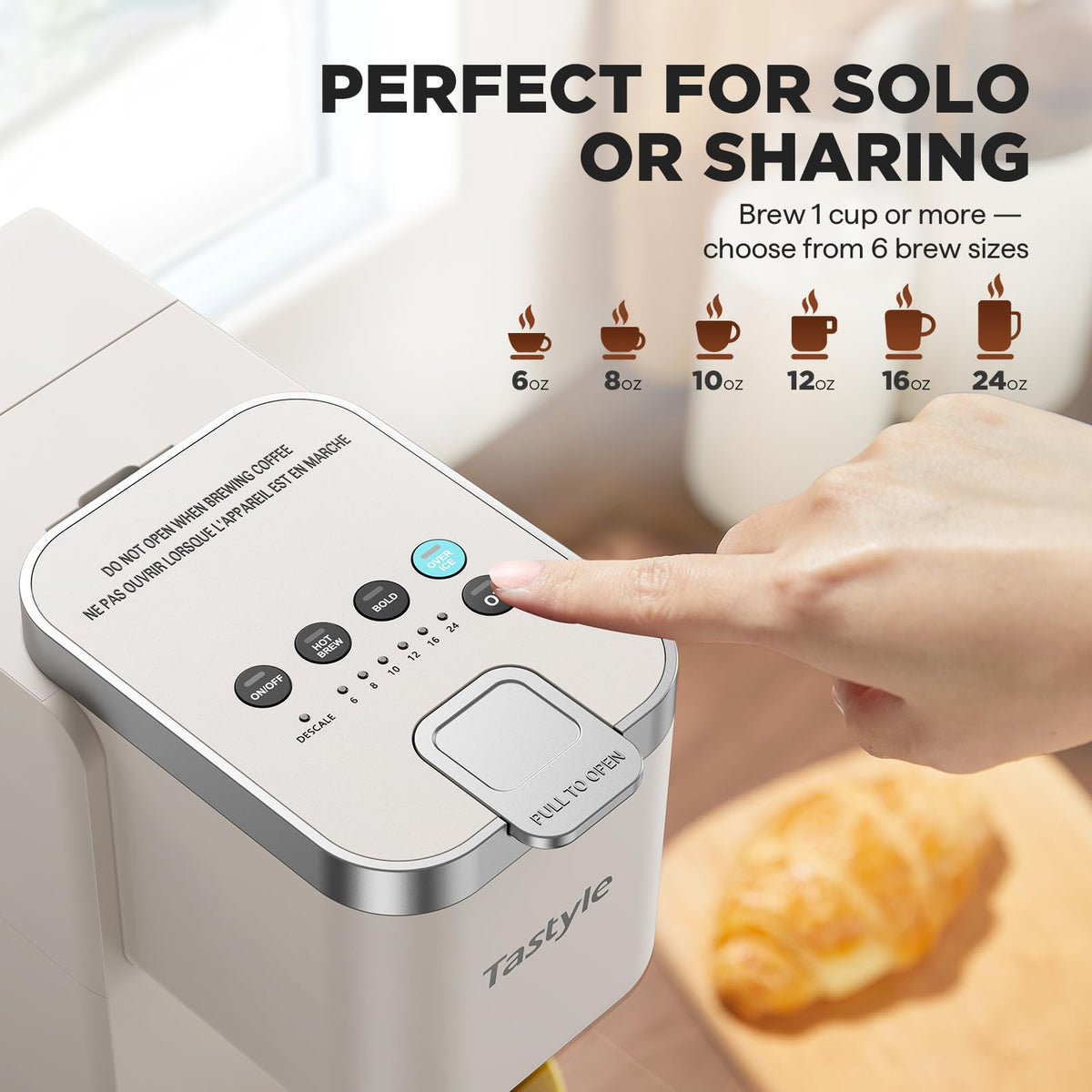 Tastyle removable drip tray detail reduces splashes and eases cleaning
