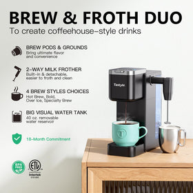 Tastyle single-serve coffee maker brewing pods highlights quick, customizable brew options