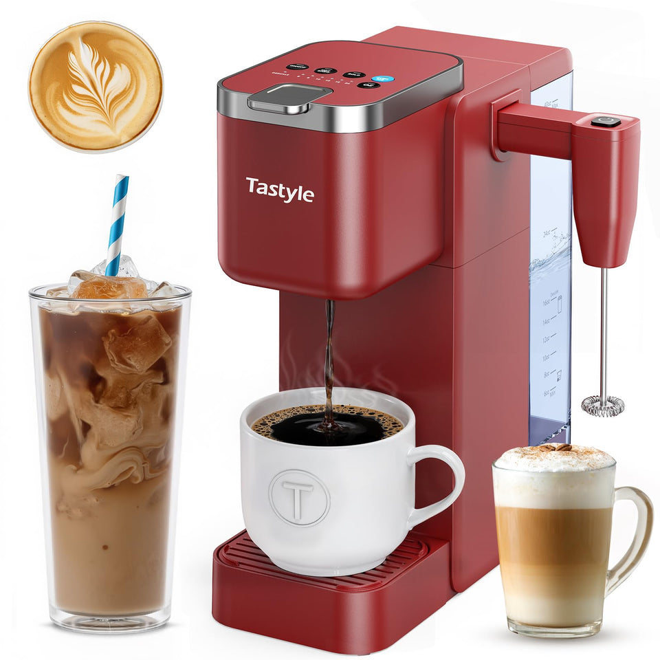 Tastyle single-serve coffee maker compact design saves counter space for small kitchens.