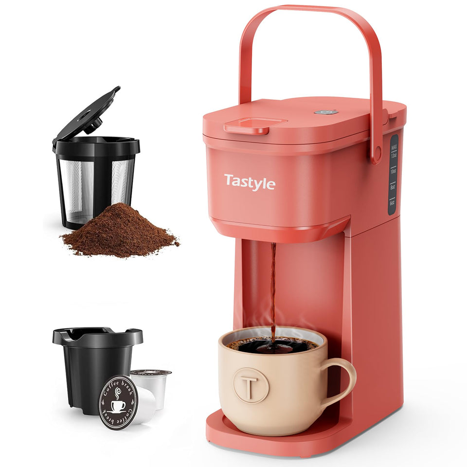 Tastyle single serve coffee maker with portable handle for travel and small spaces