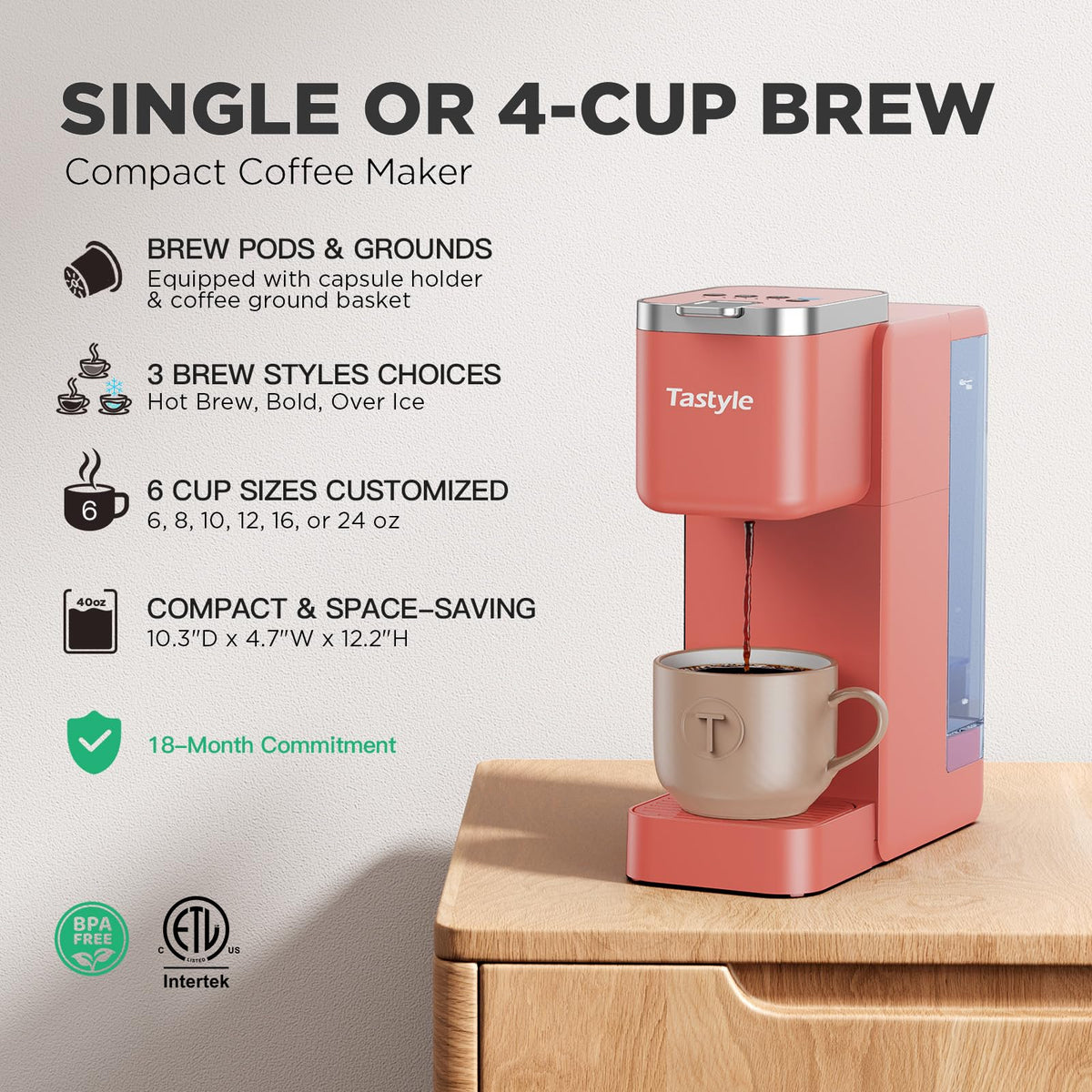 Tastyle hot brew setup showing quick access for a fresh cup.