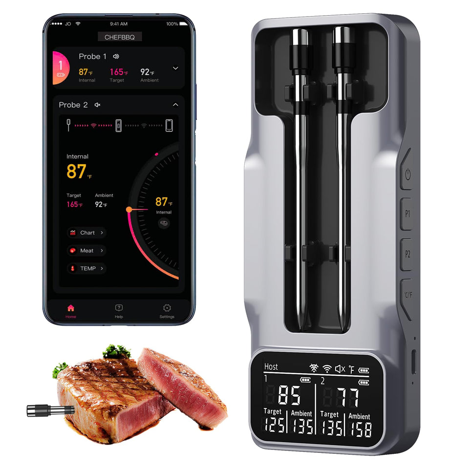 TASTYTI dual-probes thermometer for simultaneous monitoring of two dishes.